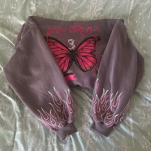 Gray Sweatshirt with Pink Butterfly Design